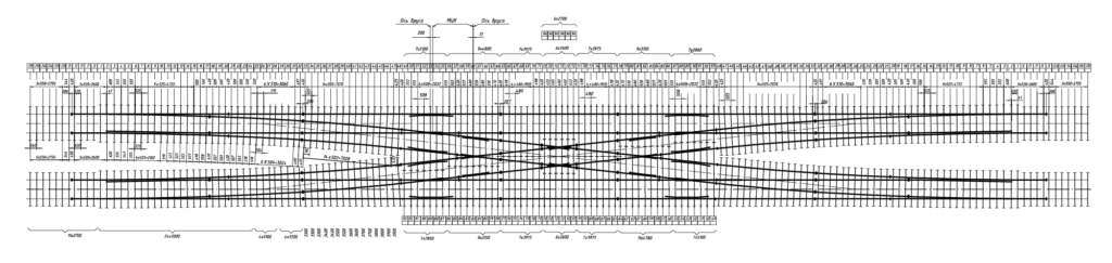 Схема укладки Съезд перекрестный типа Р65 марки 2/9 с междупутьем 5,3 м - Проект: 2999.00.000